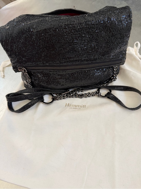 Hammitt Handbags - Hammitt Black Sequin Chain Crossbody Bag w/ Gunmetal Hardware Red Suede interior